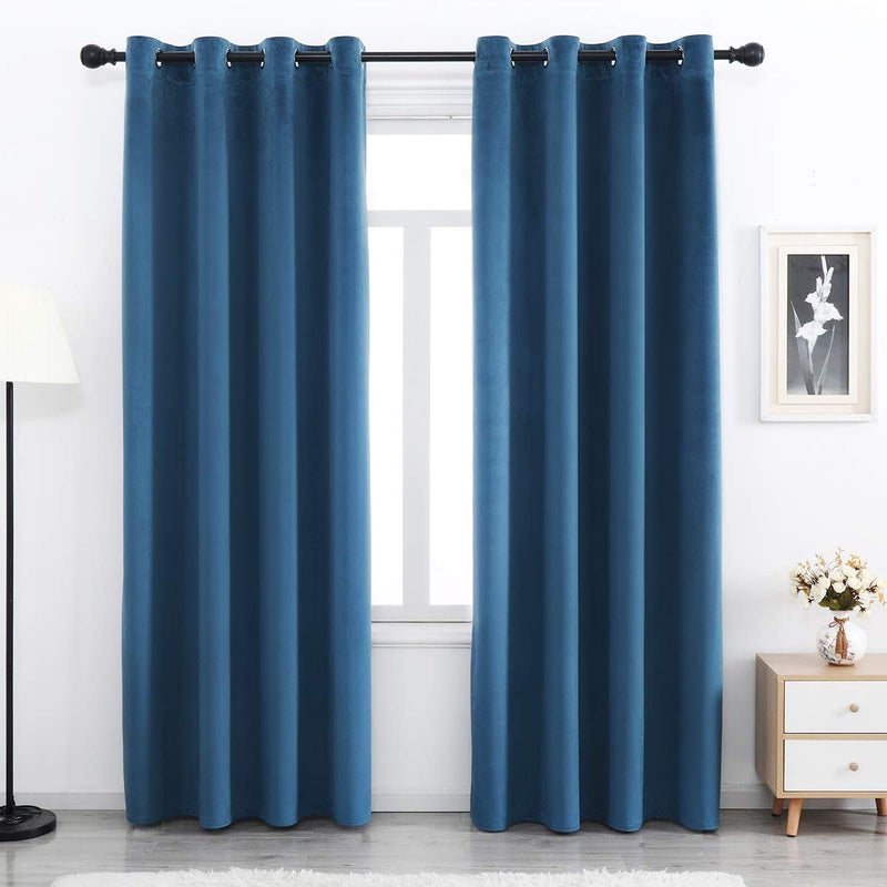 SPXTEX Blue Velvet Curtains 108 Inches Long - Super Soft Thermal Grommet Window Treatment for Bedroom, Light Blocking, 2 Panels, Stoneblue - Image 1